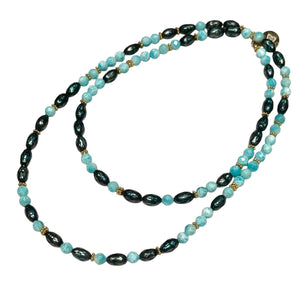 Faceted Black Pearl and Amazonite Morse Code Necklace