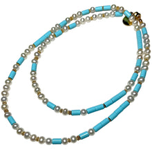 Load image into Gallery viewer, Pearl and Italian Turquoise Morse Code Necklace