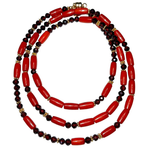 Rhodolite Garnet and Coral Morse Code Necklace