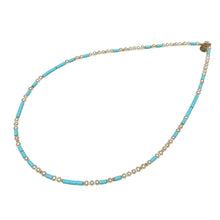 Load image into Gallery viewer, Pearl and Italian Turquoise Morse Code Necklace