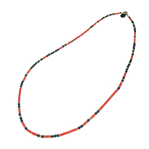 Sand Green Stone and Coral Morse Code Necklace