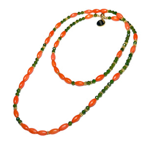 Tsavorite Garnet and Coral Morse Code Necklace