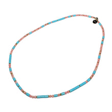 Load image into Gallery viewer, Pink Coral and Italian Turquoise Morse Code Necklace