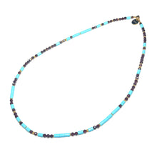 Load image into Gallery viewer, Rhodolite Garnet and Italian Turquoise Morse Code Necklace