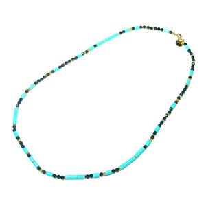 Blue Sand Stone and Italian Turquoise Morse Code Necklace