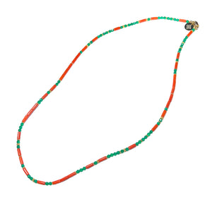 Green Onyx and Coral Morse Code Necklace