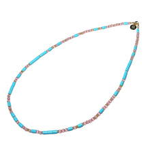 Load image into Gallery viewer, Pink Cat Eye and Italian Turquoise Morse Code Necklace