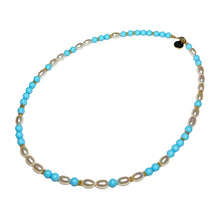 Load image into Gallery viewer, Pearl and Italian Turquoise Morse Code Necklace