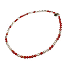 Load image into Gallery viewer, Pearl and Coral Morse Code Necklace