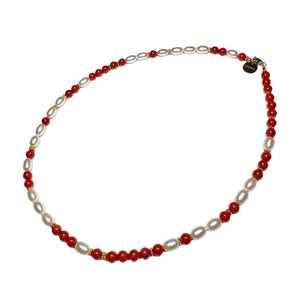 Pearl and Coral Morse Code Necklace