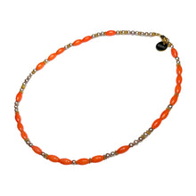 Load image into Gallery viewer, Pearl and Orange Coral Morse Code Necklace