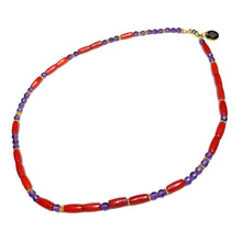 Load image into Gallery viewer, Amethyst and Coral Morse Code Necklace