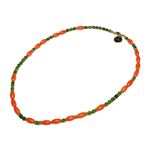 Tsavorite Garnet and Orange Coral Morse Code Necklace