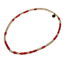 Load image into Gallery viewer, Pearl and Coral Morse Code Necklace