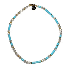 Load image into Gallery viewer, Pearl and Italian Turquoise Morse Code Choker