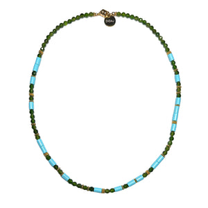 Tsavorite Garnet and Italian Turquoise Morse Code Necklace