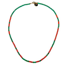 Load image into Gallery viewer, Green Onyx and Coral Morse Code Necklace