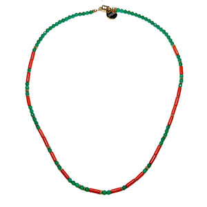 Green Onyx and Coral Morse Code Necklace