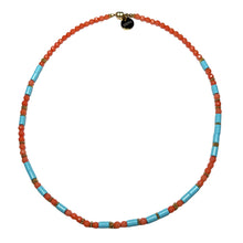 Load image into Gallery viewer, Coral and Italian Turquoise Morse Code Necklace