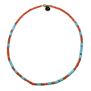 Coral and Italian Turquoise Morse Code Necklace