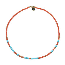 Load image into Gallery viewer, Coral and Italian Turquoise Morse Code Necklace