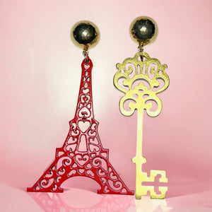 “Keys to Paris” Buffalo Horn with Lacquer Earrings