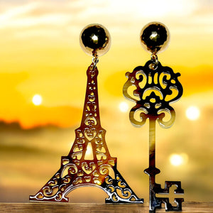 “Keys to Paris” Natural Buffalo Horn Earrings