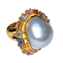 Load image into Gallery viewer, Freeform South Sea Pearl &amp; Multicolor Sapphire Ring