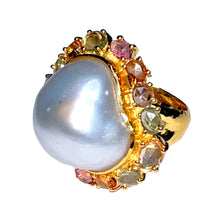 Load image into Gallery viewer, Freeform South Sea Pearl &amp; Multicolor Sapphire Ring