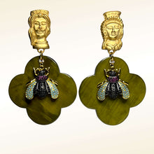 Load image into Gallery viewer, Olive Green Buffalo Horn with Lacquer Earrings