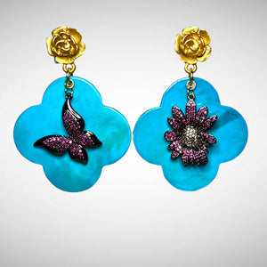 Baby Blue Buffalo Horn with Lacquer Earrings