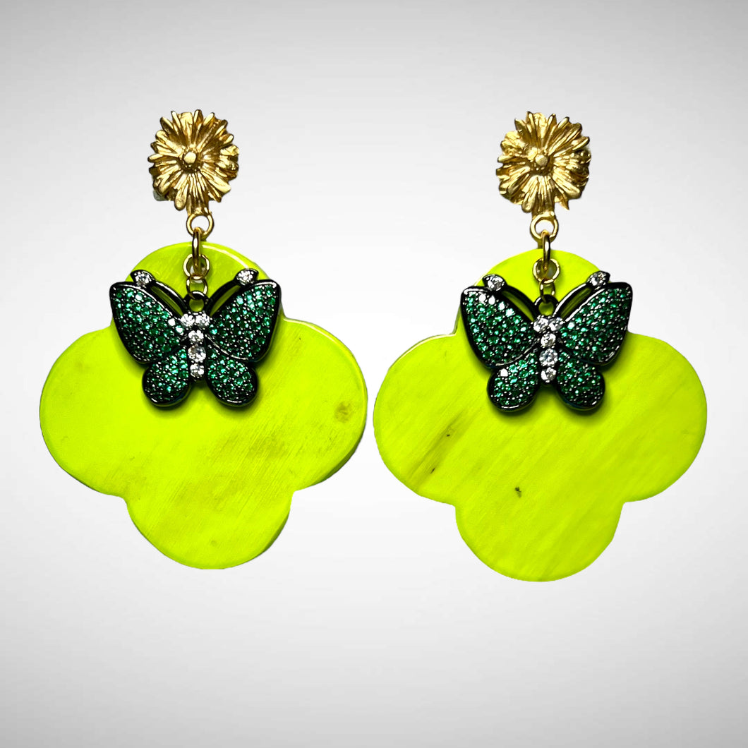 Lime Green Buffalo Horn with Lacquer Earrings