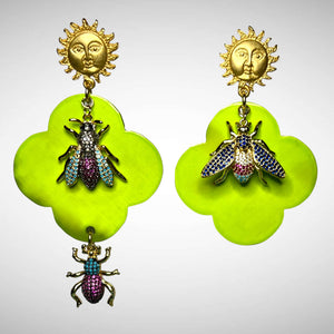 Lime Green Buffalo Horn with Lacquer Earrings