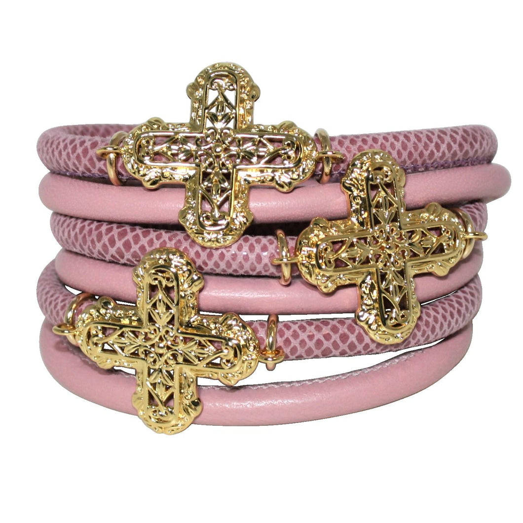 Italian Wrap Leather Bracelet With Crosses - DIDAJ