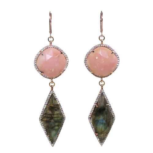 Faceted Pink Opal & Labradorite Earrings - DIDAJ