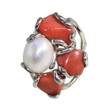 Load image into Gallery viewer, Italian Coral &amp; Baroque Pearl Ring