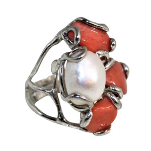 Italian Coral & Baroque Pearl Ring