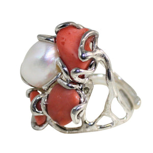 Italian Coral & Baroque Pearl Ring